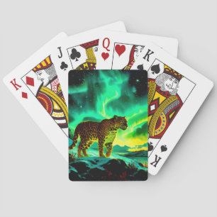 Baraja De Cartas Leopardo bajo la Aurora Borealis