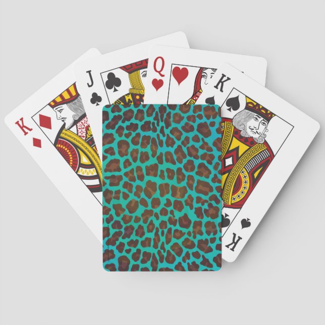 Baraja De Cartas Leopardo Brown e impresión Verde azulada (Reverso)