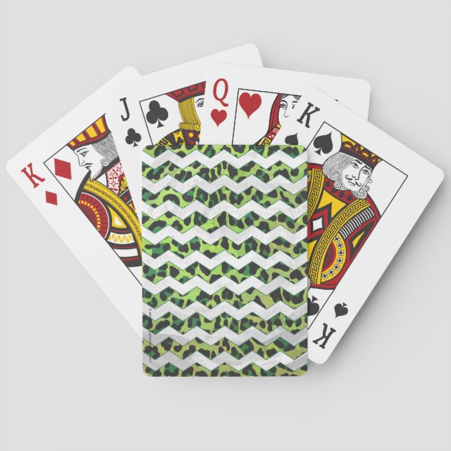 Baraja De Cartas Leopardo Chevron Impresión negra y verde (Reverso)