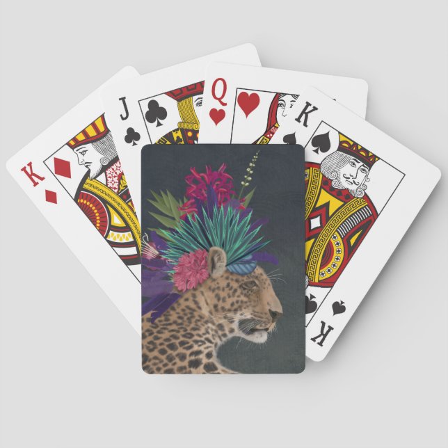 Baraja De Cartas Leopardo con la cabeza tropical (Reverso)