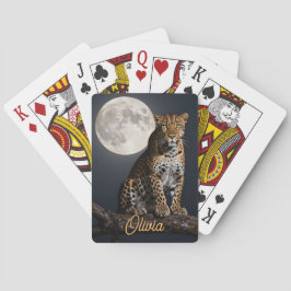 Baraja De Cartas Leopardo Majestuoso y Luna Llena Personalizado
