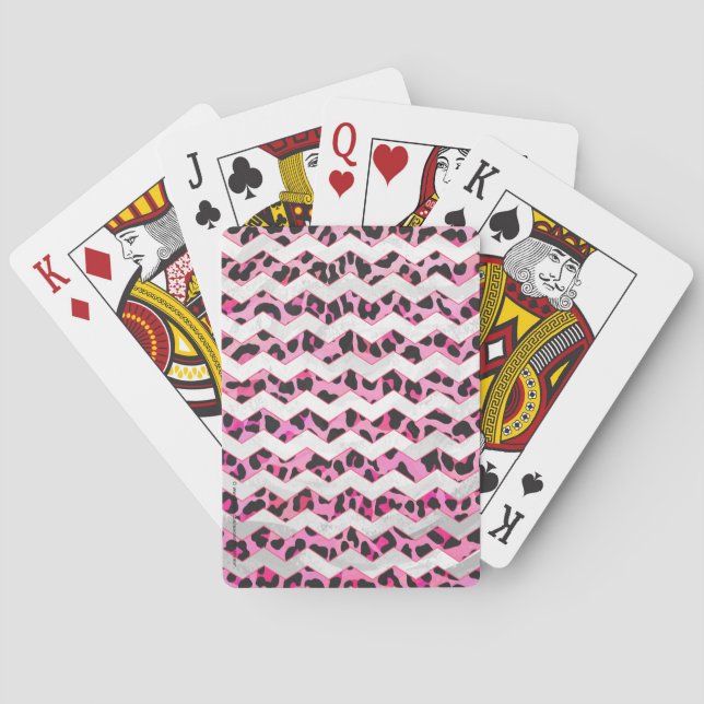Baraja De Cartas Leopardo Negro y Chevron Hot Pink Print (Reverso)