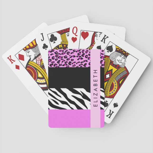 Baraja De Cartas Leopardo Print, Zebra Print, Pink, Your Name (Reverso)