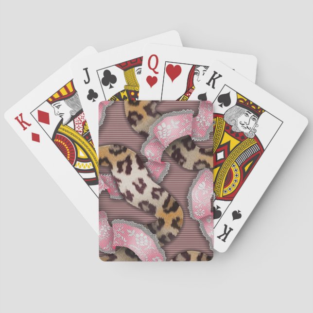 Baraja De Cartas Leopardos en encaje - rosa intenso - (Reverso)