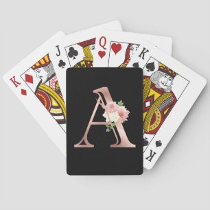 Baraja De Cartas Letra A de Monograma en Rose Gold Flor de Rosa Des