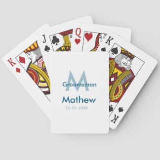 Baraja De Cartas Letra azul marino groomsman fecha masculina por
