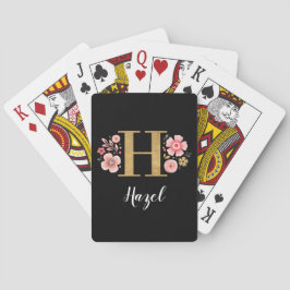 Baraja De Cartas Letra elegante monograma floral negra H