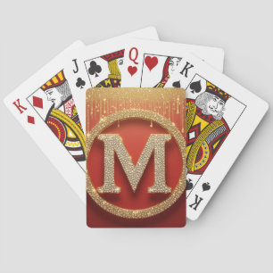Baraja De Cartas Letra Inicial M Monograma de Purpurina Dorada