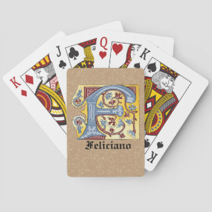 Baraja De Cartas Letra medieval azul y marfil rojo iluminada F