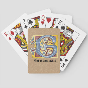 Baraja De Cartas Letra medieval azul y marfil rojo iluminada G