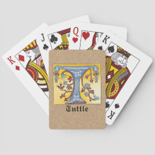 Baraja De Cartas Letra medieval azul y marfil rojo iluminada T