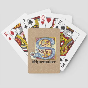 Baraja De Cartas Letra medieval azul y roja marfil con iluminación