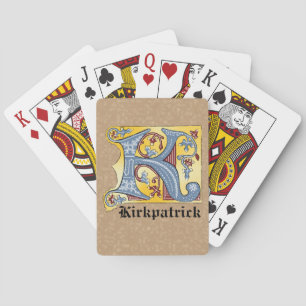 Baraja De Cartas Letra medieval azul y roja marfil iluminada K