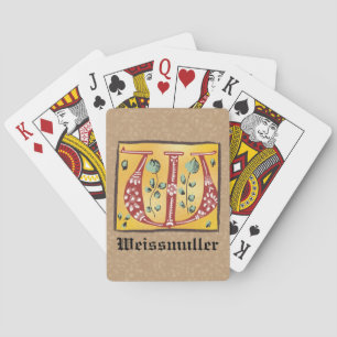 Baraja De Cartas Letra medieval floral iluminada con monograma W