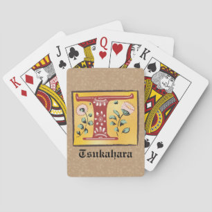 Baraja De Cartas Letra medieval floral iluminada monograma T
