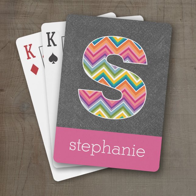 Baraja De Cartas Letra monográfica de pizarra S con chevrones brill (Personalized Playing Cards - Large Monogram)