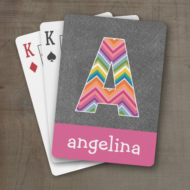 Baraja De Cartas Letra monograma A de pizarra con chevrones brillan (Personalized Playing Cards - Large Monogram)