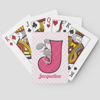 Baraja De Cartas Letra monograma J y nombre del chaquetón rosado de