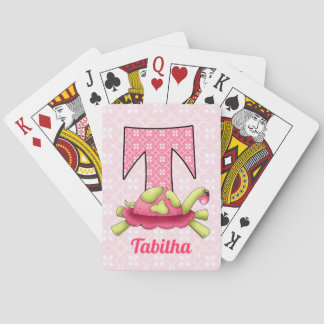 Baraja De Cartas Letra monograma T y nombre de la tortuga rosa del