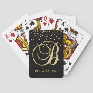 Baraja De Cartas Letra monogramada personalizada 'B' oro negro