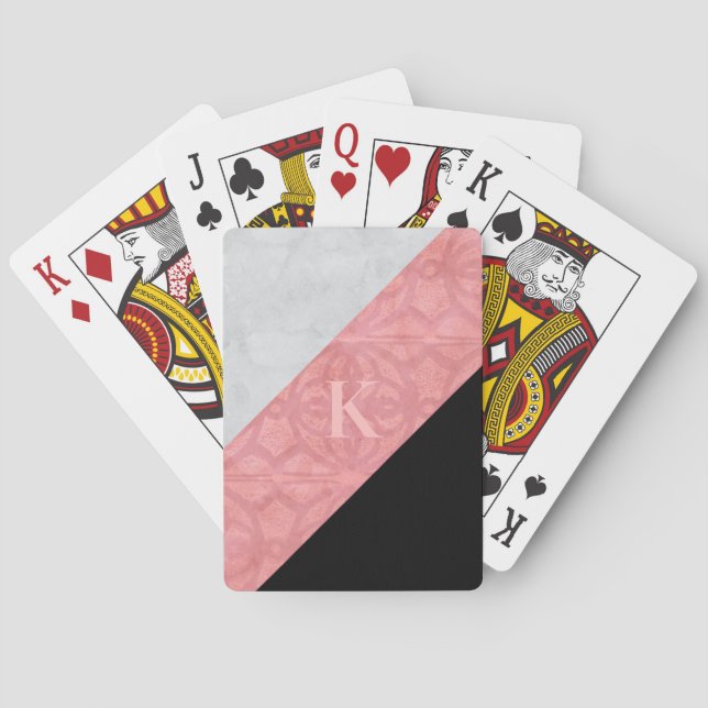 Baraja De Cartas Letra rosa rudimentaria y acuarela gris (Reverso)