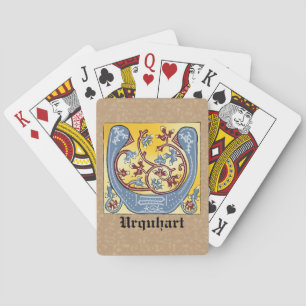 Baraja De Cartas Letra U iluminada con hiedra azul y roja medieval
