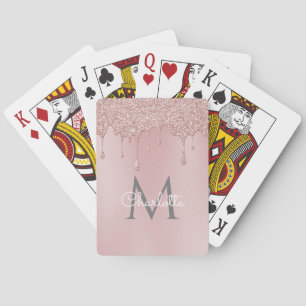 Baraja De Cartas Letras Femeninas con Monograma y Brillo Rosa