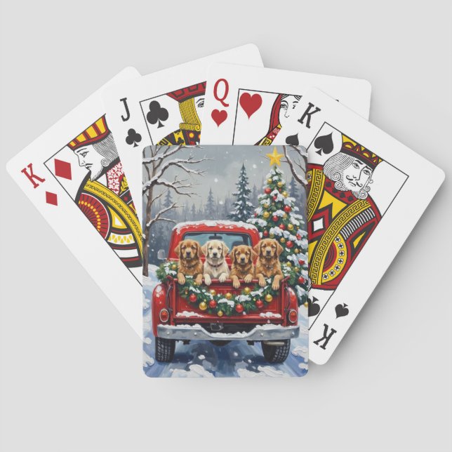 Baraja De Cartas Lhasa Apso Christmas Red Truck Holiday (Reverso)