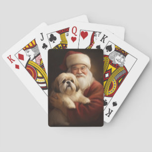 Baraja De Cartas Lhasa Apso con Santa Claus Navideño Festivo
