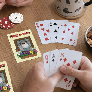 Baraja De Cartas Libertad Escape Divertido Gato Amarillo Floral Ven