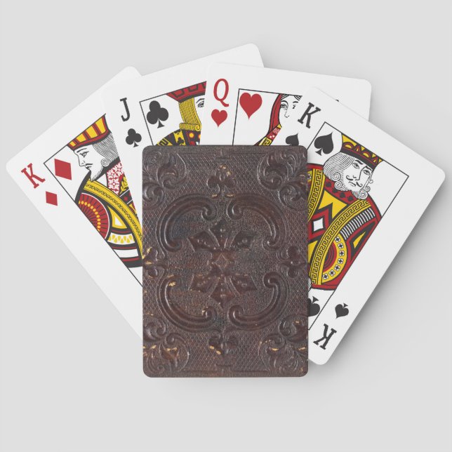 Baraja De Cartas Libro de cuero antiguo caído (Reverso)
