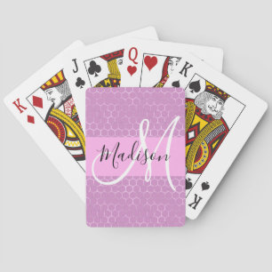 Baraja De Cartas Lila Metálico Glam Nombres con Panal de Abeja y Mo
