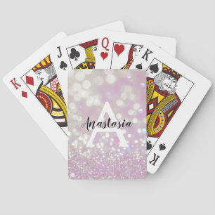Baraja De Cartas Lilac Brillante Purpurina Monograma Nombre Femenin