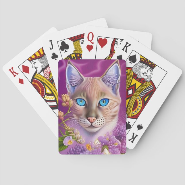 Baraja De Cartas Lilac Lynx señala gato siamés en violeta (Reverso)