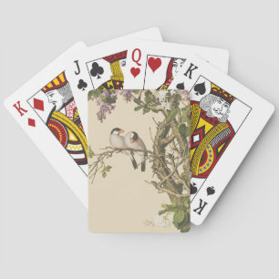 Baraja De Cartas Lilas púrpuras y blancas con ave anticuado chino