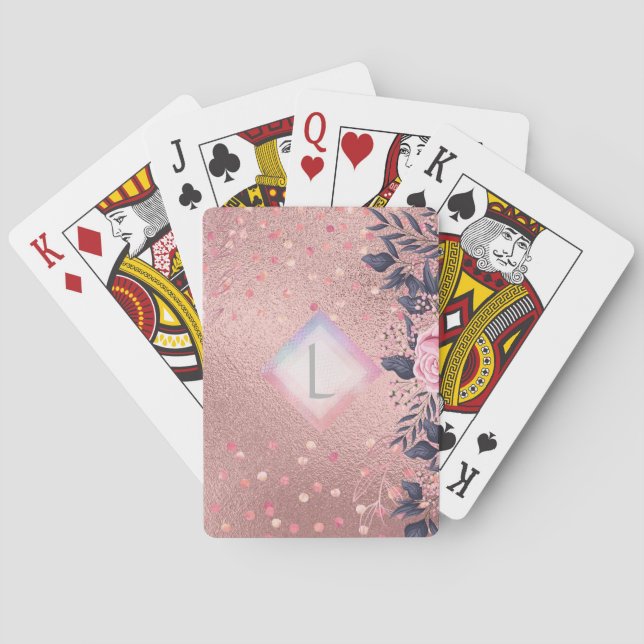 Baraja De Cartas Lilibet Monograma Rosegold Floral fit para Princes (Reverso)