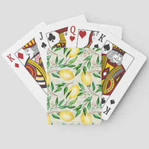 Baraja De Cartas Limones acuarelas, patrón de fruta sin costura.