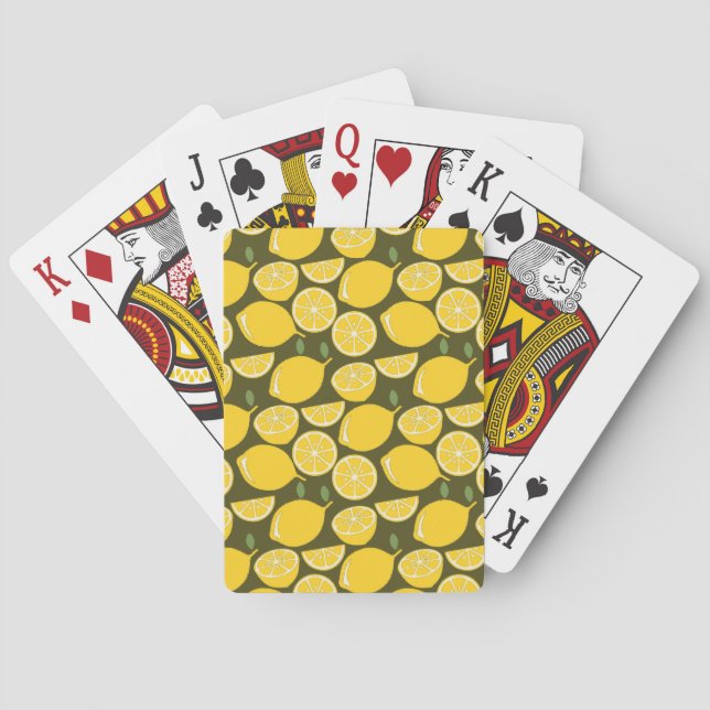 Baraja De Cartas Limones Amarillos y Patrón Verde Oliva: Citrus Mod (Reverso)