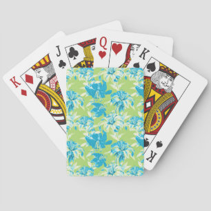 Baraja De Cartas Linda flor de lirio azul verde sin costuras