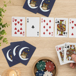 Baraja De Cartas Lindo búho marrón creciente luna estrellas azul