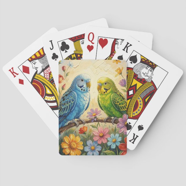 Baraja De Cartas Lindos periquitos azules y verdes (Reverso)
