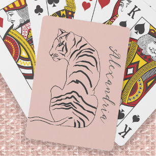 Baraja De Cartas Line Art Tigre Rubor Rosa Nombre