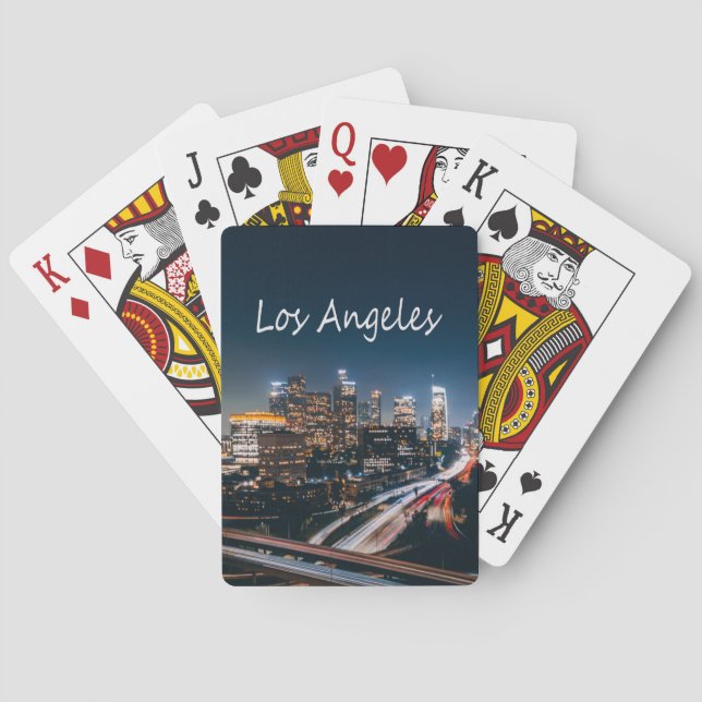 Baraja De Cartas Línea aérea de Los Ángeles California en la noche (Reverso)