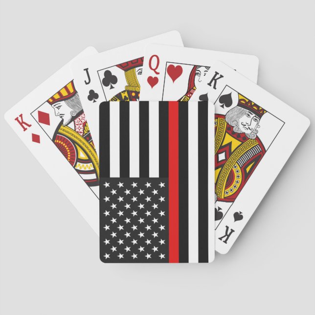 Baraja De Cartas Línea roja fina bandera americana (Reverso)