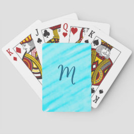 Baraja De Cartas líneas simples de acuarela azules añada su monogra