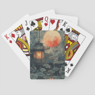 Baraja De Cartas Linterna de Loto bajo la Luz de la Luna Acuarela