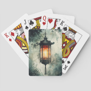 Baraja De Cartas Linternas iluminadas por la luna Sumi-E Acuarela (