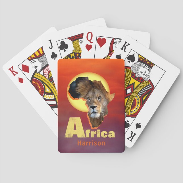 Baraja De Cartas Lion Safari Africa Sunset Personalizado (Reverso)