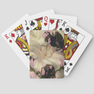 Baraja De Cartas Lirios blancos sobre arte floral de fondo oscuro