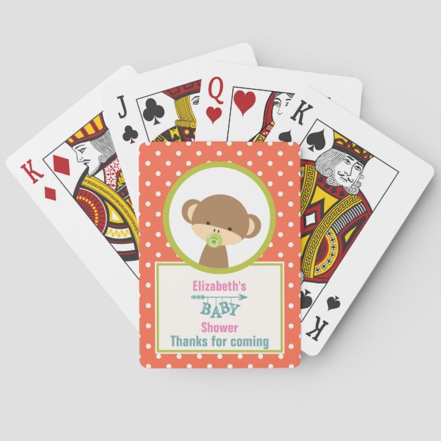 Baraja De Cartas Little Brown Monkey con Pacifier Baby Shower (Reverso)
